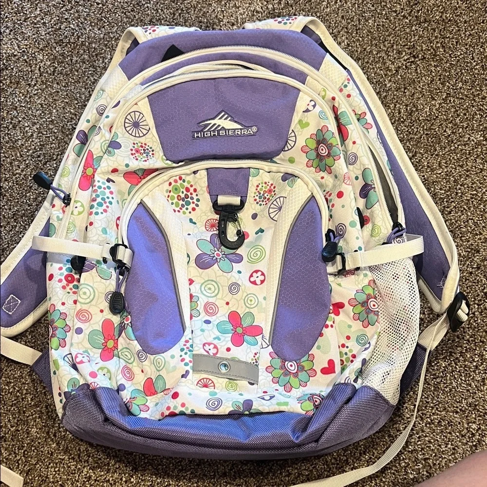 High Sierra Kids Backpack - Purple and Cream Floral - Picture 1 of 8
